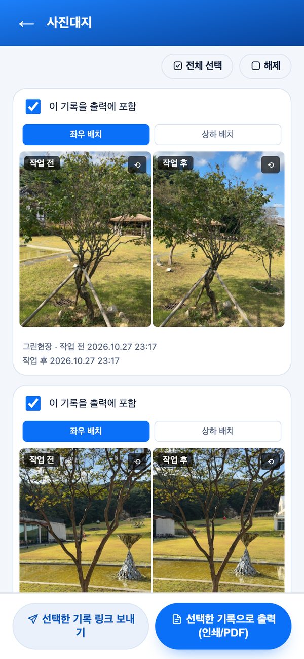 사진대지 — 작업 전·후 좌우 배치